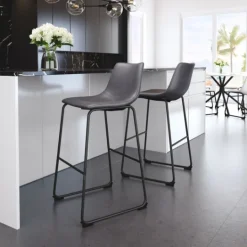 Kirkland's Home Faux Leather Sloped Bar Stools, Set Of 2- Bar Stools & Counter Height Stools