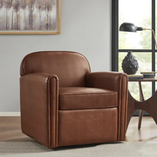 Kirkland's Home Faux Leather Swivel Club Chair- Accent Chairs