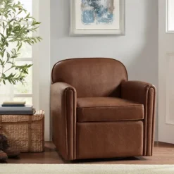 Kirkland's Home Faux Leather Swivel Club Chair- Accent Chairs