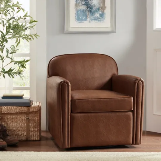 Kirkland's Home Faux Leather Swivel Club Chair- Accent Chairs