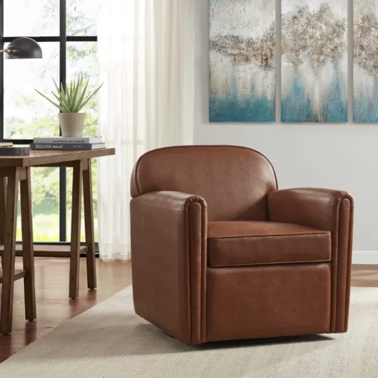Kirkland's Home Faux Leather Swivel Club Chair- Accent Chairs