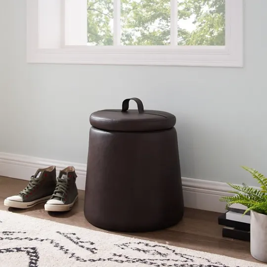 Kirkland's Home Faux Leather Top Handle Storage Ottoman- Benches & Ottomans