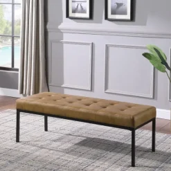 Kirkland's Home Faux Leather Tufted Button Bench- Benches & Ottomans