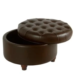 Kirkland's Home Faux Leather Tufted Round Storage Ottoman- Benches & Ottomans