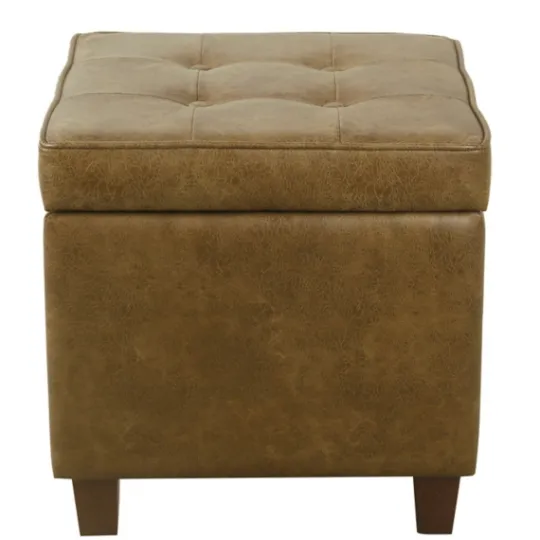 Kirkland's Home Faux Leather Tufted Storage Ottoman- Benches & Ottomans