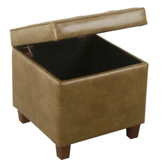 Kirkland's Home Faux Leather Tufted Storage Ottoman- Benches & Ottomans