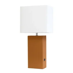 Kirkland's Home Faux Leather Usb Table Lamp- Table Lamps