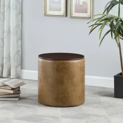 Kirkland's Home Faux Leather Wood Top Storage Ottoman- Benches & Ottomans