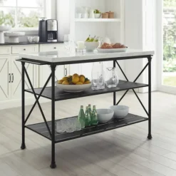 Kirkland's Home Faux Marble Top 3-Tier Melody Kitchen Island- Kitchen Islands & Bar Carts