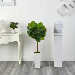 Kirkland's Home Fiddle Leaf Fig In White Tower Planter- Trees & Topiaries