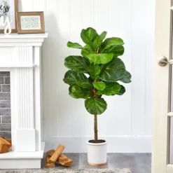 Kirkland's Home Fiddle Leaf Fig In White Ceramic Planter, 42 In.- Trees & Topiaries