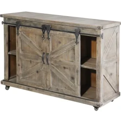 Kirkland's Home Fir Rolling Barn Door Cabinet With Casters- Cabinets & Sideboards