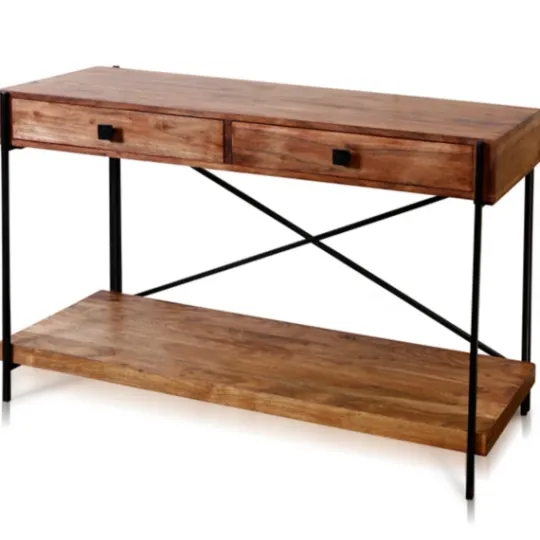 Kirkland's Home Fir Wood And Steel Cross Frame Console Table- Console Tables