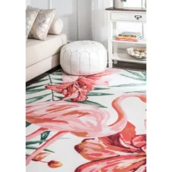 Kirkland's Home Flamingo Leaf Indoor/Outdoor Area Rug, 5X8- Outdoor Rugs