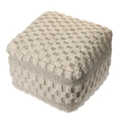 Kirkland's Home Flatweave Tufted Checker Wool Pouf- Pillows