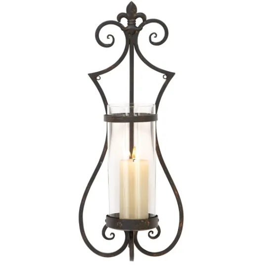 Kirkland's Home Fleur Distressed Black Iron Sconce, 25 In.- Sconces