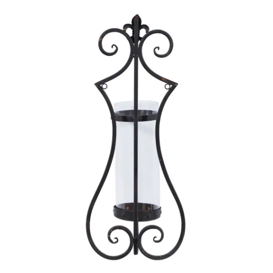 Kirkland's Home Fleur Distressed Black Iron Sconce, 25 In.- Sconces