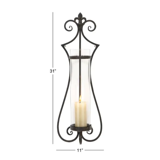 Kirkland's Home Fleur Distressed Black Iron Sconce, 31 In.- Sconces