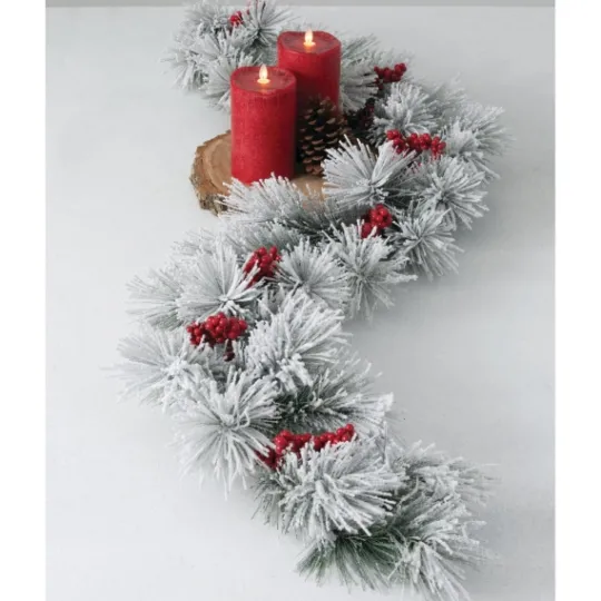 Kirkland's Home Flocked Pine And Berry Garland- Arrangements & Greenery