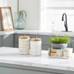 Kirkland's Home Floral Jars With Wood Lids, Set Of 2- Decorative Bowls & Jars