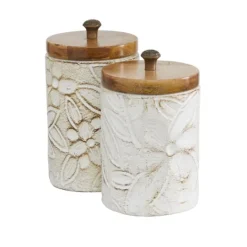 Kirkland's Home Floral Jars With Wood Lids, Set Of 2- Decorative Bowls & Jars