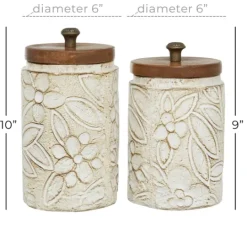 Kirkland's Home Floral Jars With Wood Lids, Set Of 2- Decorative Bowls & Jars