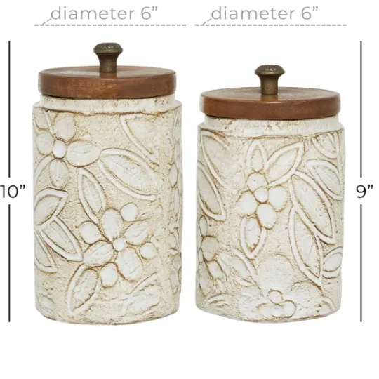 Kirkland's Home Floral Jars With Wood Lids, Set Of 2- Decorative Bowls & Jars