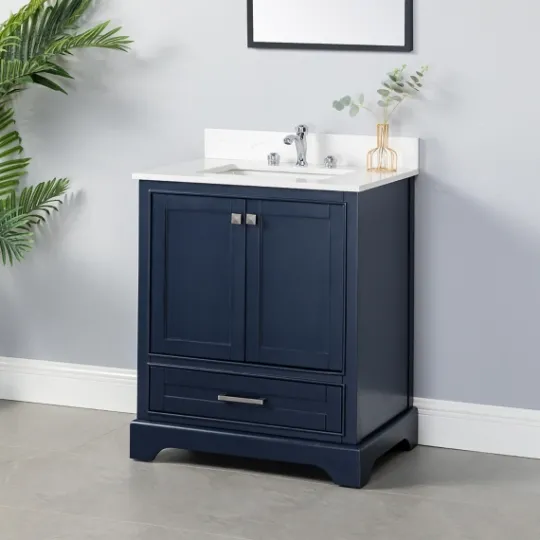 Kirkland's Home Florence Navy Wood Backsplash Sink Vanity- Bathroom Furniture