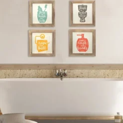 Kirkland's Home Floss, Flush, Wipe, And Wash Plaques, Set Of 4- Wall Quotes & Signs