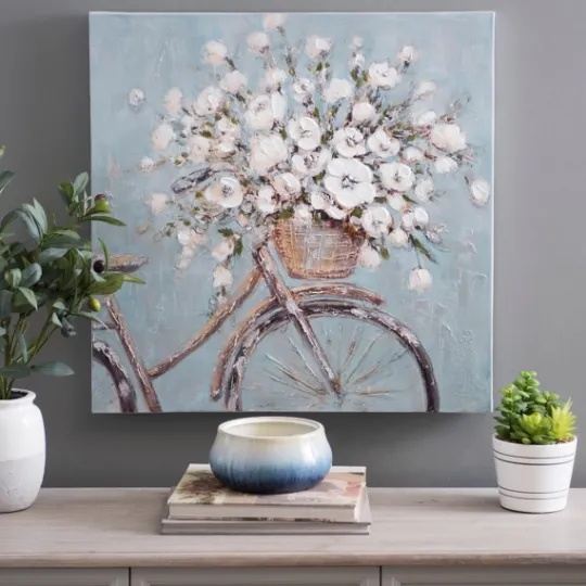Kirkland's Home Flower Basket On Bike Canvas Art Print- Canvas Art