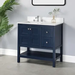 Kirkland's Home Foster Navy Wood Backsplash Sink Vanity- Bathroom Furniture