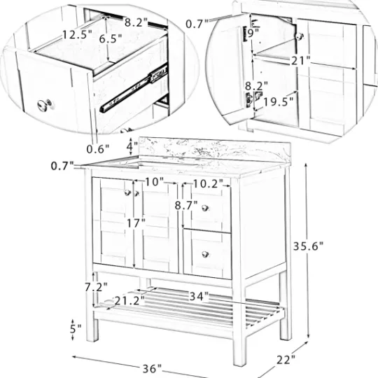 Kirkland's Home Foster Wood Backsplash Sink Vanity- Bathroom Furniture
