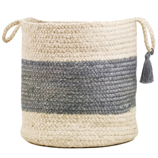 Kirkland's Home Frost Gray Bold Striped Jute Basket, 19 In.- Baskets & Boxes