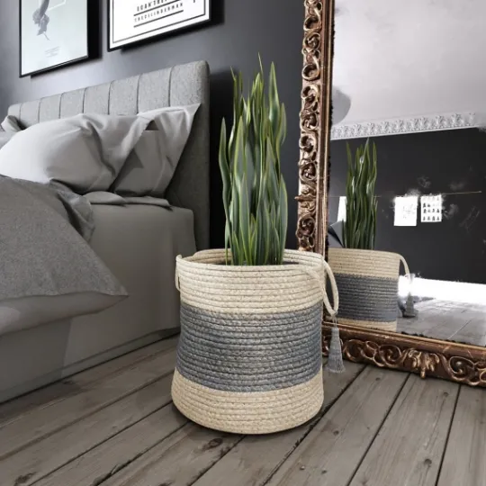 Kirkland's Home Frost Gray Bold Striped Jute Basket, 19 In.- Baskets & Boxes