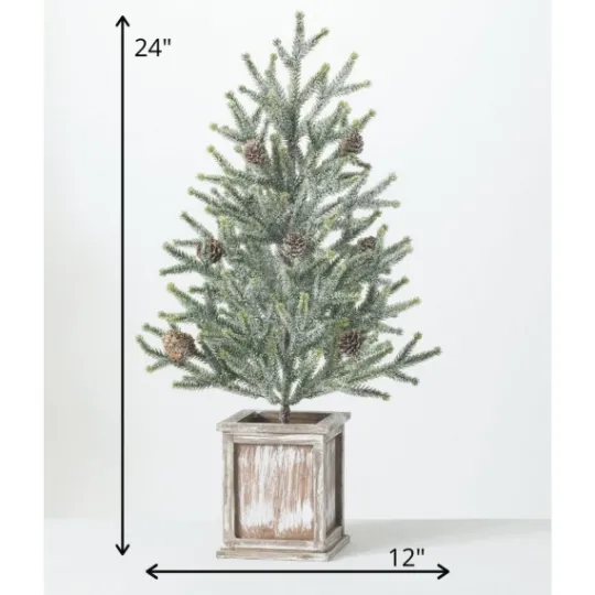 Kirkland's Home Frosted Pinecone Tree In Whitewash Planter, 24 In.- Trees & Topiaries