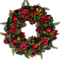 Kirkland's Home Frosted Red Ornament And Pinecone Wreath- Wreaths