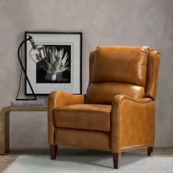 Kirkland's Home Full-Grain Leather Recliner Accent Chair- Accent Chairs