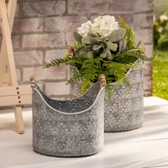 Kirkland's Home Galvanized Bead Handle Buckets, Set Of 2- Decorative Accents