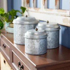 Kirkland's Home Galvanized Metal 3-Pc. Decorative Jar Set- Decorative Bowls & Jars
