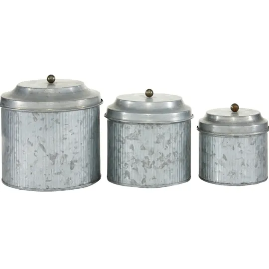 Kirkland's Home Galvanized Metal 3-Pc. Decorative Jar Set- Decorative Bowls & Jars