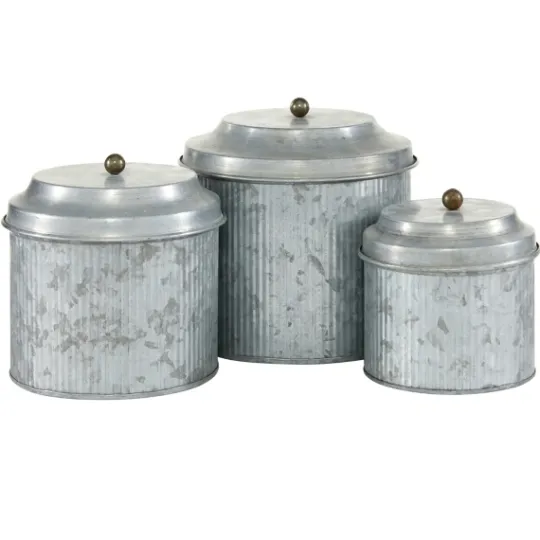 Kirkland's Home Galvanized Metal 3-Pc. Decorative Jar Set- Decorative Bowls & Jars