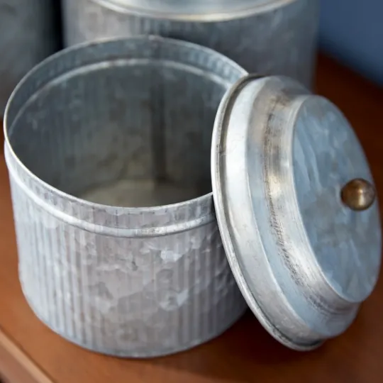 Kirkland's Home Galvanized Metal 3-Pc. Decorative Jar Set- Decorative Bowls & Jars