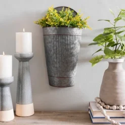 Kirkland's Home Galvanized Metal Ribbed Wall Pocket- Wall Storage
