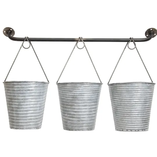 Kirkland's Home Galvanized Silver Bucket Wall Planters- Wall Storage