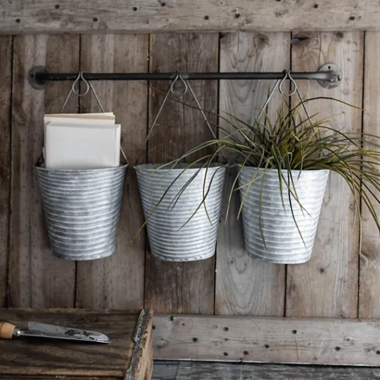 Kirkland's Home Galvanized Silver Bucket Wall Planters- Wall Storage