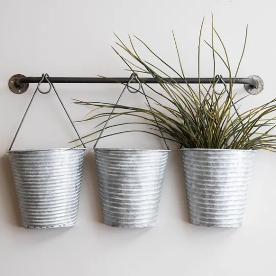Kirkland's Home Galvanized Silver Bucket Wall Planters- Wall Storage