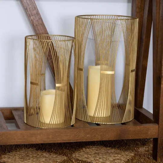 Kirkland's Home Geometric Metal Hurricanes, Set Of 2- Candle Holders