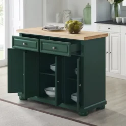 Kirkland's Home Gia Forest Green Wood Kitchen Island- Kitchen Islands & Bar Carts