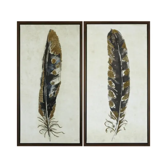 Kirkland's Home Gilded Feathers Canvas Art Prints, Set Of 2- Framed Art