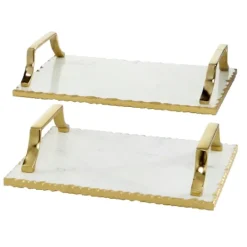 Kirkland's Home Gilded White Ceramic Trays, Set Of 2- Decorative Trays